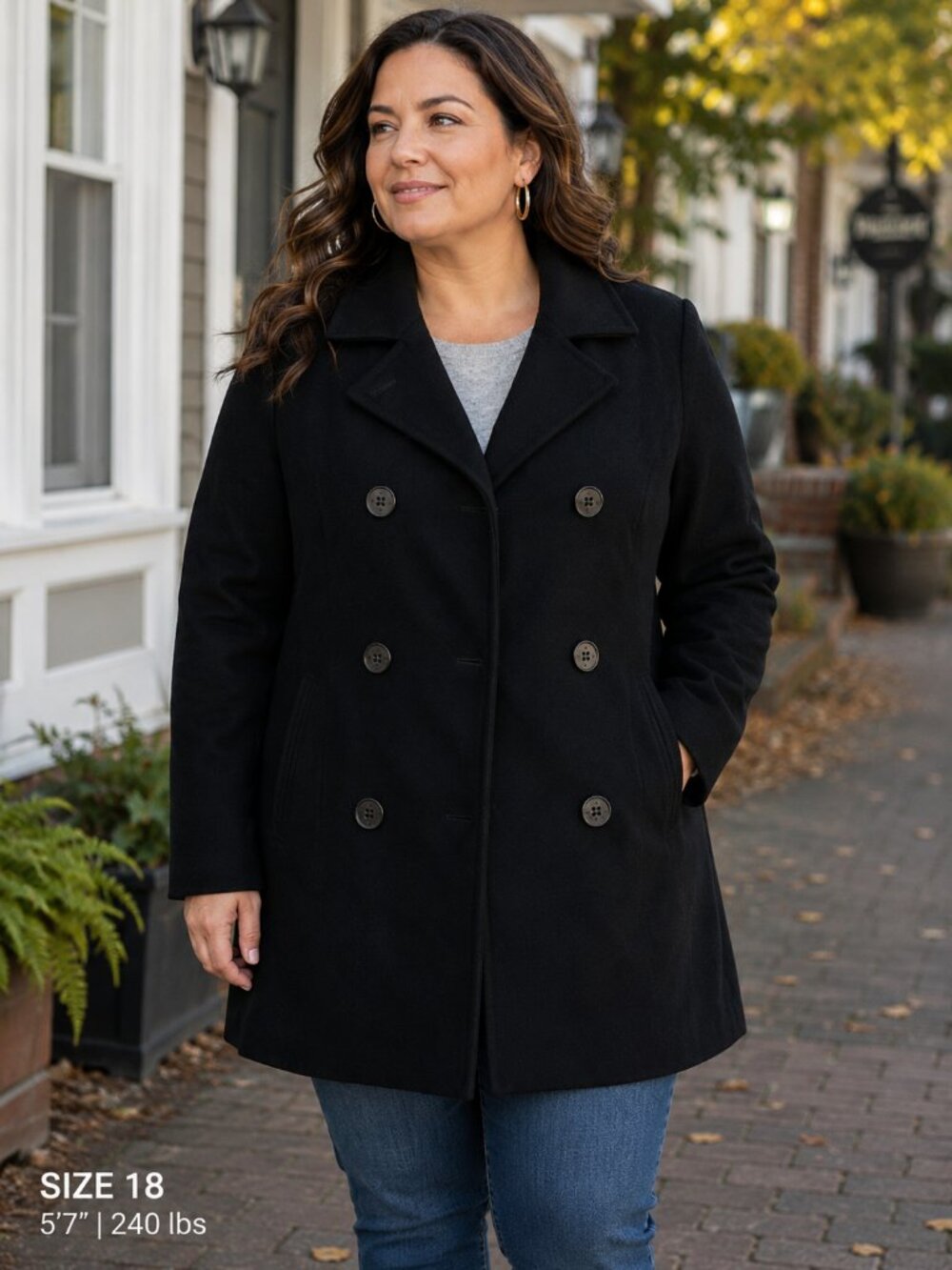LL Bean Black Wool Peacoat Womens Size 18 Double Breasted Winter Co